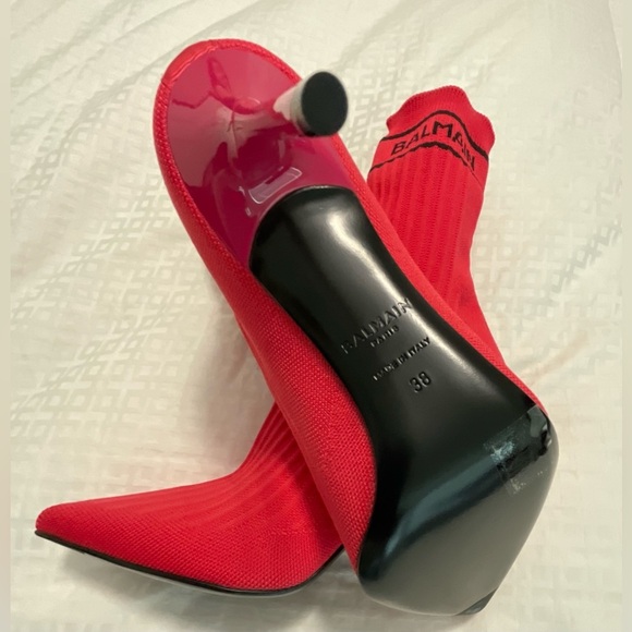 Balmain Skye knit ankle boots fushia heels - Picture 4 of 4